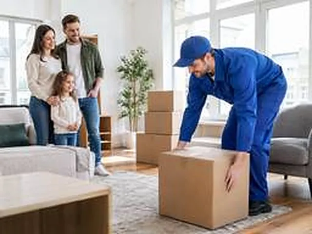 Une famille accueille ses meubles dans son nouvel appartement